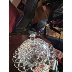 Vintage Clear Glass Anchor Hocking Prescut Round Covered Butter Dish